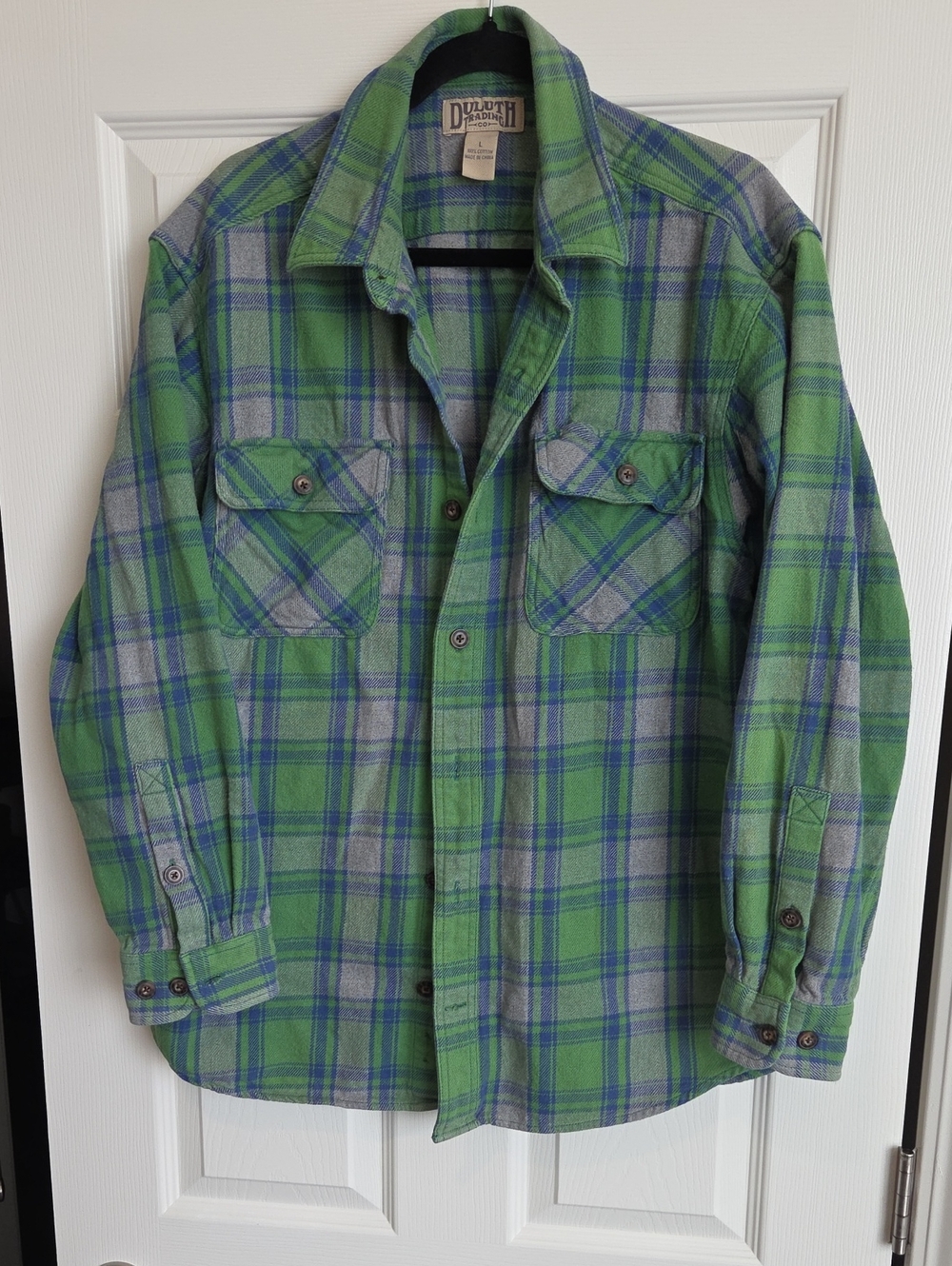 Duluth Trading Co Green and Blue Plaid Button-Down Shirt